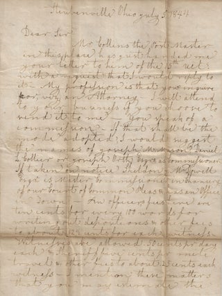 1844 &ndash; Reply by a prominent Ohio attorney to a request from an even more important Republic of Texas former judge-turned-lawyer recommending several local candidates to take a deposition in Steubenville