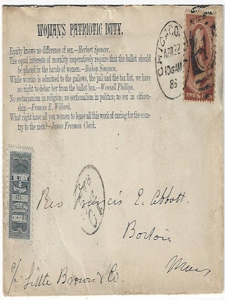 1876-1886 &ndash; Four postally used envelopes promoting Women&rsquo;s Suffrage including one sent by Elizabeth Cady Stanton, addressed in her hand.