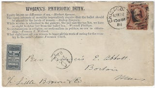 1876-1886 – Four postally used envelopes promoting Women’s Suffrage including one sent by Elizabeth Cady Stanton, addressed in her hand.