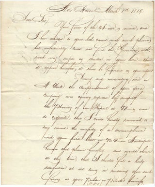 1814 – Letter from an eager-to-please young man, who later would be ordained as a Latter-Day Saint High Priest by Joseph Smith, expressing his regret at not being able to complete a favor from one of the most prominent businessmen in New York City