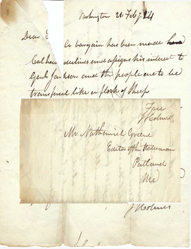 Item #010753 1824 &ndash;Brief letter that succinctly summarizes the death of the Democratic-Republican Party, which at the time was the most powerful political party in the United States. John Holmes.