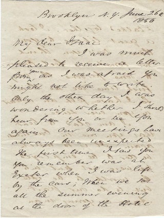 1856 &ndash; Two letters from Samuel Longfellow to a younger associate, one of which clearly expresses a desire for romantic attachment