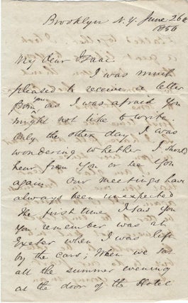 1856 – Two letters from Samuel Longfellow to a younger associate, one of which clearly expresses a desire for romantic attachment