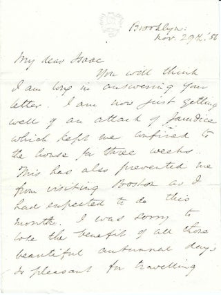 1856 &ndash; Two letters from Samuel Longfellow to a younger associate, one of which clearly expresses a desire for romantic attachment