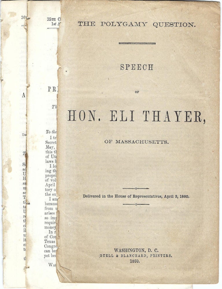 Item #010764 1856-1960 &ndash; Three Congressional documents related to polygamy, the Mormon War, and Utah statehood