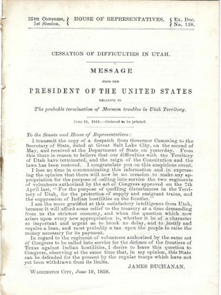 1856-1960 &ndash; Three Congressional documents related to polygamy, the Mormon War, and Utah statehood