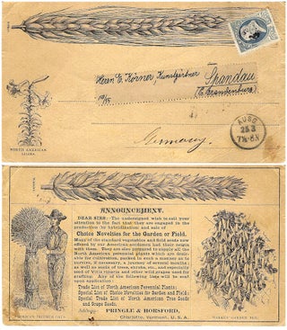 Item #010769 Circa 1883 – Pioneer illustrated international postcard advertising wheat, oats,...