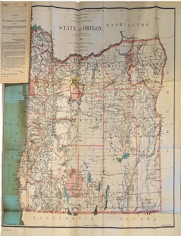 Item #010771 1884-1887 &ndash; A large , multi-color folding 1884 map of Oregon contained in an 1887 Senate publication