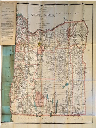 Item #010771 1884-1887 &ndash; A large , multi-color folding 1884 map of Oregon contained in an 1887...