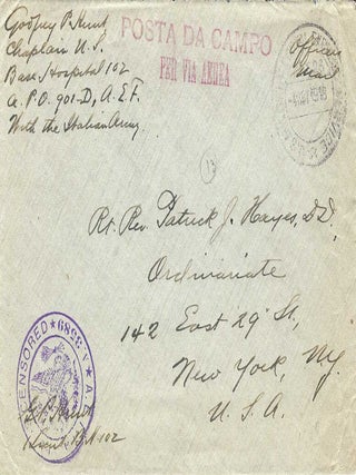 1918 &ndash; Mail from a Chaplain serving at a U.S. Army Base Hospital in Vicenza, that was carried...