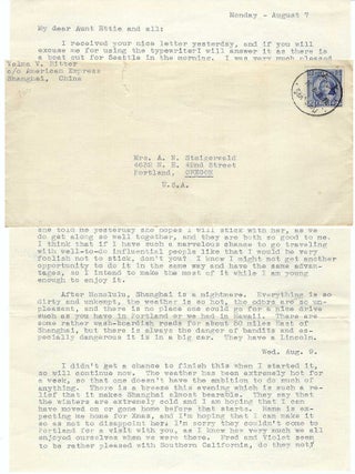1933 &ndash; Letter from a 29-year-old woman living in Shanghai as a travelling companion for a...