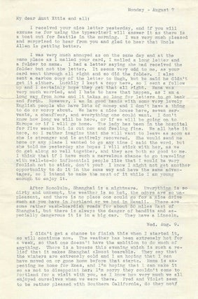 1933 – Letter from a 29-year-old woman living in Shanghai as a travelling companion for a wealthy older couple