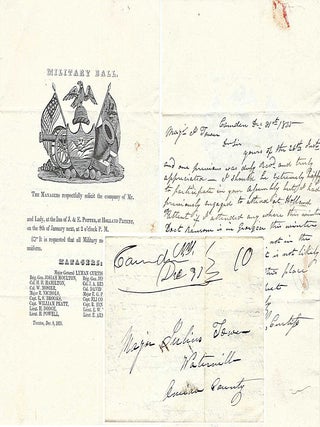 1835 &ndash; A letter of regret written on an impressive Military Ball invitation Major General in...