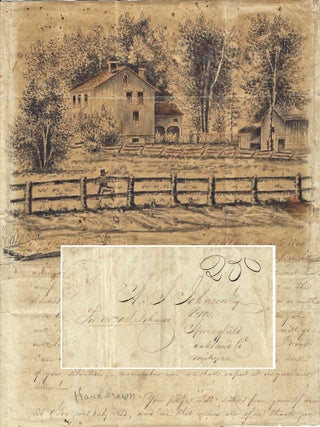 1844 &ndash; Family letter with a large exceptionally well-done two-tone hand painted illustration of...
