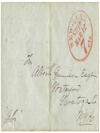 1846 – An elaborate illustrated broadside prospectus for the New Orleans Polytechnic School used by its proprietor to send an obsequious yet boastful stampless, folded letter to a Pennsylvania editor