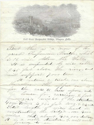 Circa 1855 &ndash; Illustrated lettersheet of the &ldquo;great Suspension Bridge&rdquo; at Niagara Falls with...