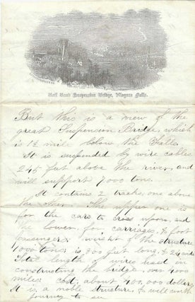Item #010798 Circa 1855 – Illustrated lettersheet of the “great Suspension Bridge” at...