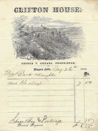 Item #010800 1859 &ndash; Illustrated receipt from the most important Niagara Falls hotels of the...