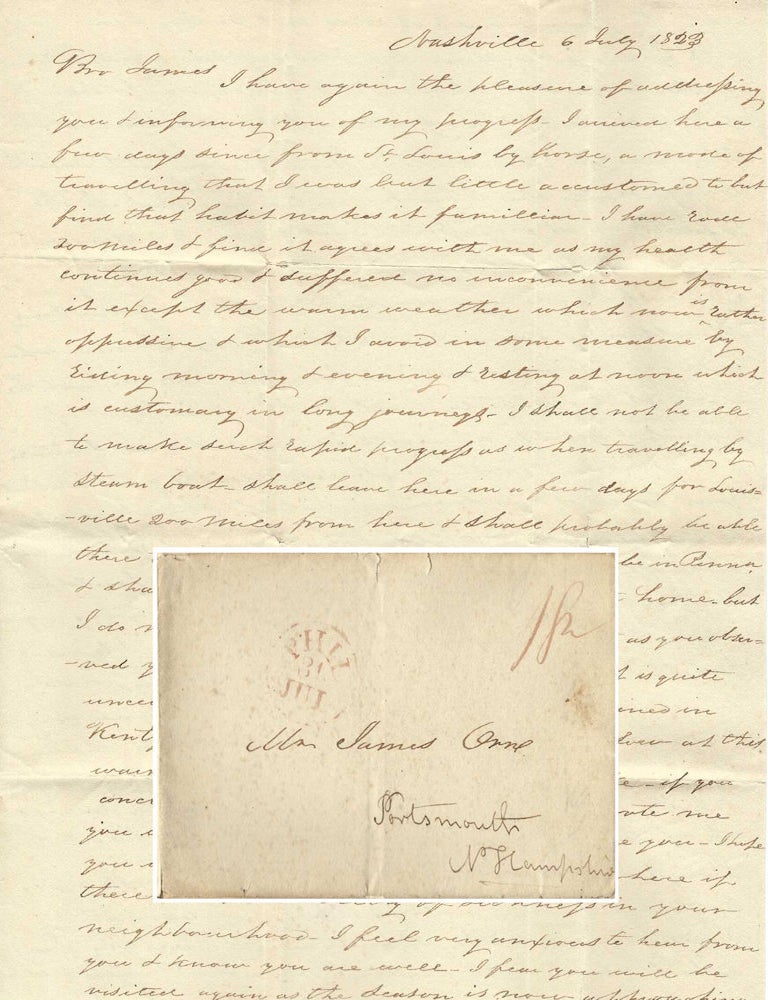 Item #010808 1823 &ndash; Letter from a young man who had traveled from Portsmouth, New Hampshire westward to St. Louis in search of potential business opportunities. Benjamin Orne.