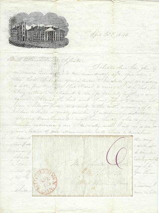 Item #010810 1840 &ndash; Letterhead showing the first buildings of Wesleyan College in Middletown,...