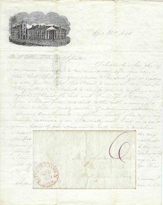 Item #010810 1840 – Letterhead showing the first buildings of Wesleyan College in Middletown,...
