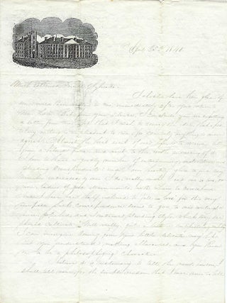 1840 &ndash; Letterhead showing the first buildings of Wesleyan College in Middletown, Connecticut, which it purchased from Alden Partridge when he moved what was to become Norwich University to Northfield, Vermont