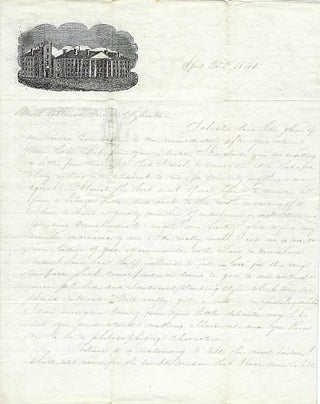 1840 – Letterhead showing the first buildings of Wesleyan College in Middletown, Connecticut, which it purchased from Alden Partridge when he moved what was to become Norwich University to Northfield, Vermont