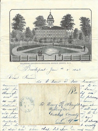 1843 &ndash; Letter on illustrated stationery from a young man at Brockport Collegiate Institute in...