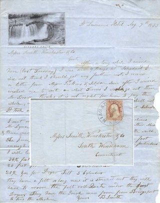 Item #010818 1853 – Letter from a mechanic dispatched to a Niagara Falls paper mill by the...