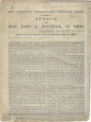 1860-1862 &ndash; Four speeches by John A. Bingham, Congressman from Ohio, regarding the political debate as to whether or not the Southern States had the right to secede from the Union