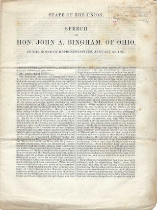 1860-1862 &ndash; Four speeches by John A. Bingham, Congressman from Ohio, regarding the political debate as to whether or not the Southern States had the right to secede from the Union