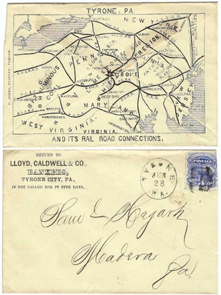 Item #010826 Circa 1869 &ndash; An illustrated envelope from bankers in Tyrone, Pennsylvania,...