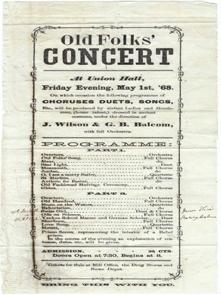 1868 &ndash; Broadside advertisement for an &ldquo;Old Folks&rsquo; Concert&rdquo; enclosed in a family letter...