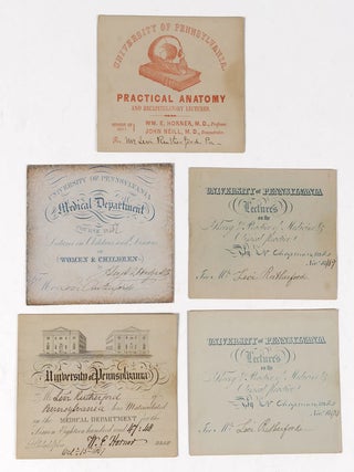 1846-1850 &ndash; 19 tickets entitling a student to attend medical lectures and events given at the University of Pennsylvania, the premier medical school of the day by some of the most important physicians in the country