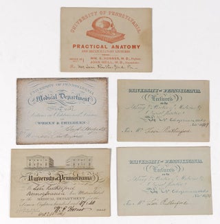 1846-1850 – 19 tickets entitling a student to attend medical lectures and events given at the University of Pennsylvania, the premier medical school of the day by some of the most important physicians in the country